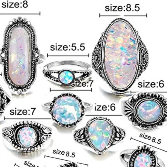 2/$20🌼 8 Pc. Faux Opal Sparkly Boho Ring Set NWOT - Picture 4 of 5